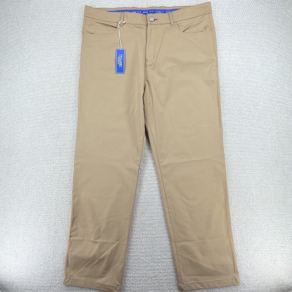 NWT Twillory Performance Pants Men 40x32 (40x30) Khaki Tailored Fit Stretch Golf